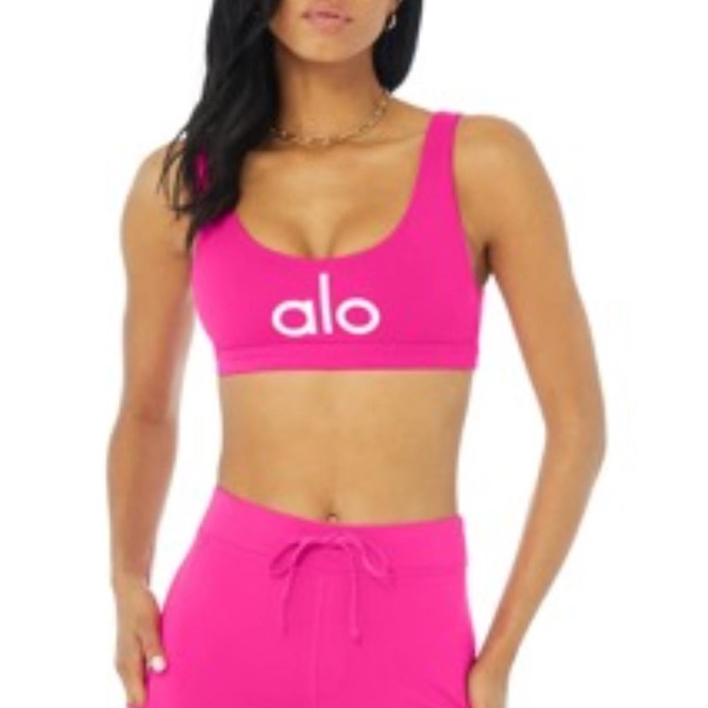 Alo Yoga Ambient Logo Bra Hot Pink